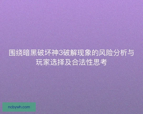 围绕暗黑破坏神3破解现象的风险分析与玩家选择及合法性思考